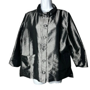 Terra SJ Apparel Jacket Size Large Gray Metallic Wired Collar Art to Wear Pocket
